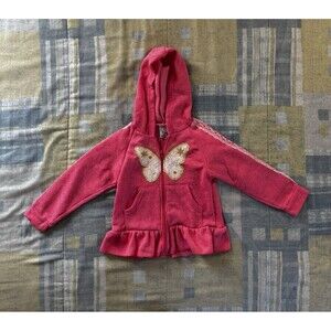 Real Love Girls Pink Long Sleeve Butterfly Print Zip Up Hoodie Sz 3T